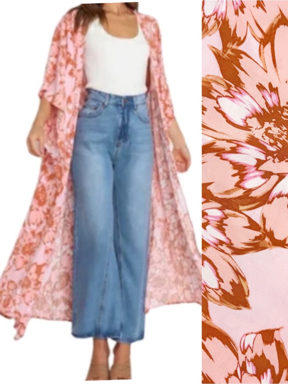 Petal + Pup Longline Floral Open Front Kimono Duster Topper Cardigan Maxi Boho